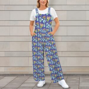 Texas Blue Bonnets Pocket Wide Leg Bib Jumpsuit