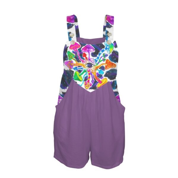 Psilocybin circle jumpsuit Pocket Bib Short Romper - Image 4