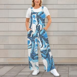 Ocean Breeze large print Pocket Wide Leg Bib Jumpsuit