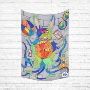 What time Rabbit Polyester Peach Skin Wall Tapestry 60" x 90"