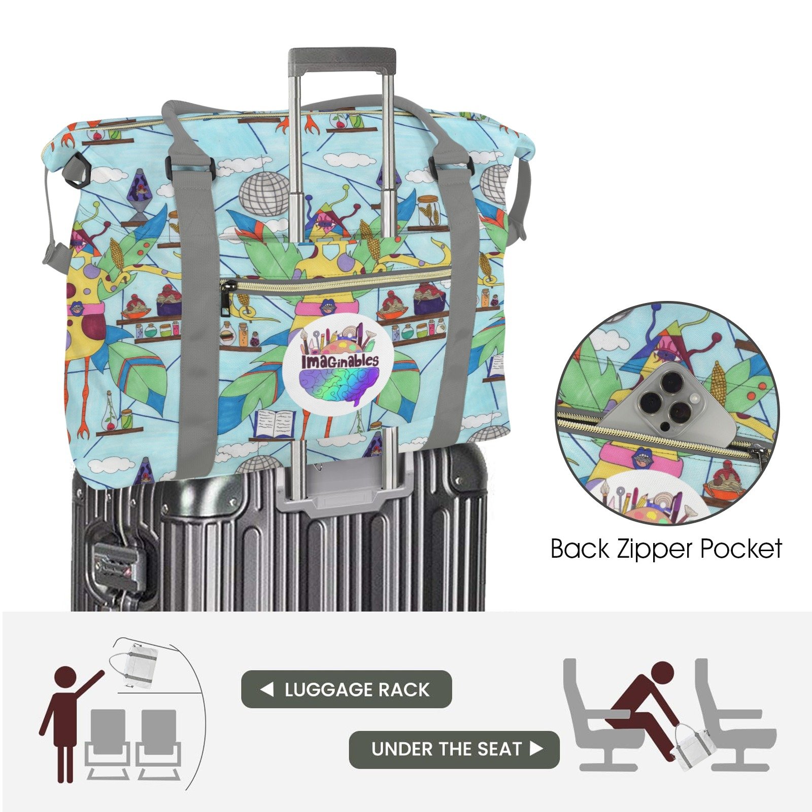Disco Chicken Travel Bag with Suitcase Sleeve (Model 1715) - Image 6