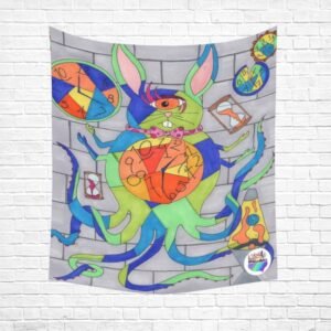 What Time Rabbit Polyester Peach Skin Wall Tapestry 51" x 60"