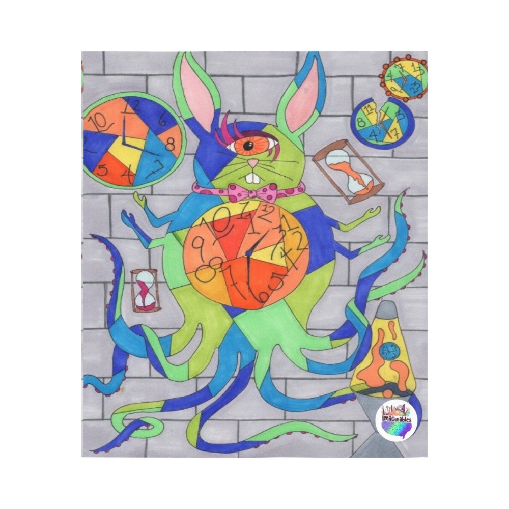 What Time Rabbit Polyester Peach Skin Wall Tapestry 51" x 60" - Image 3