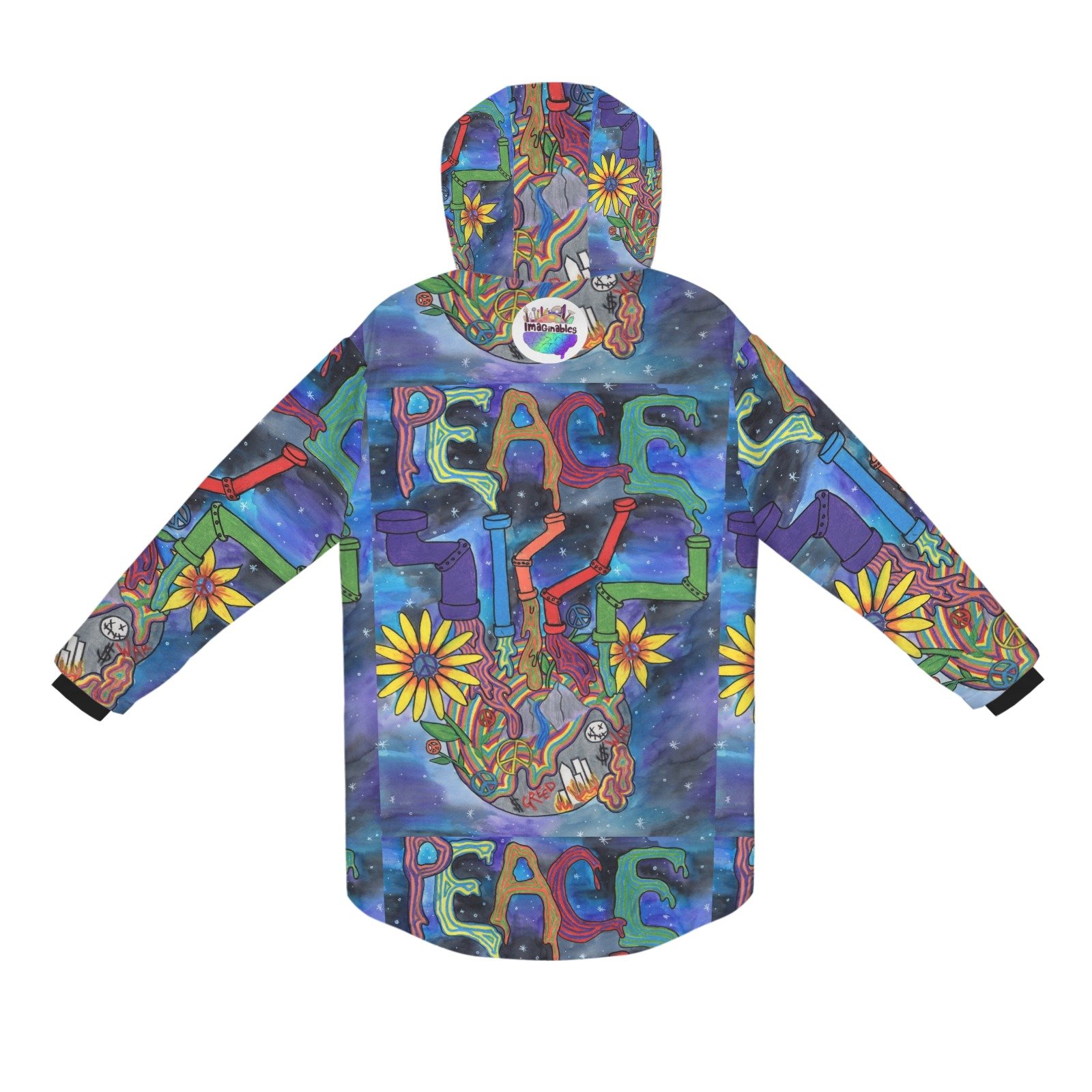 Peace Overcomes Men's Mid-length Fleece-lined Jacket(Model H69) - Image 5