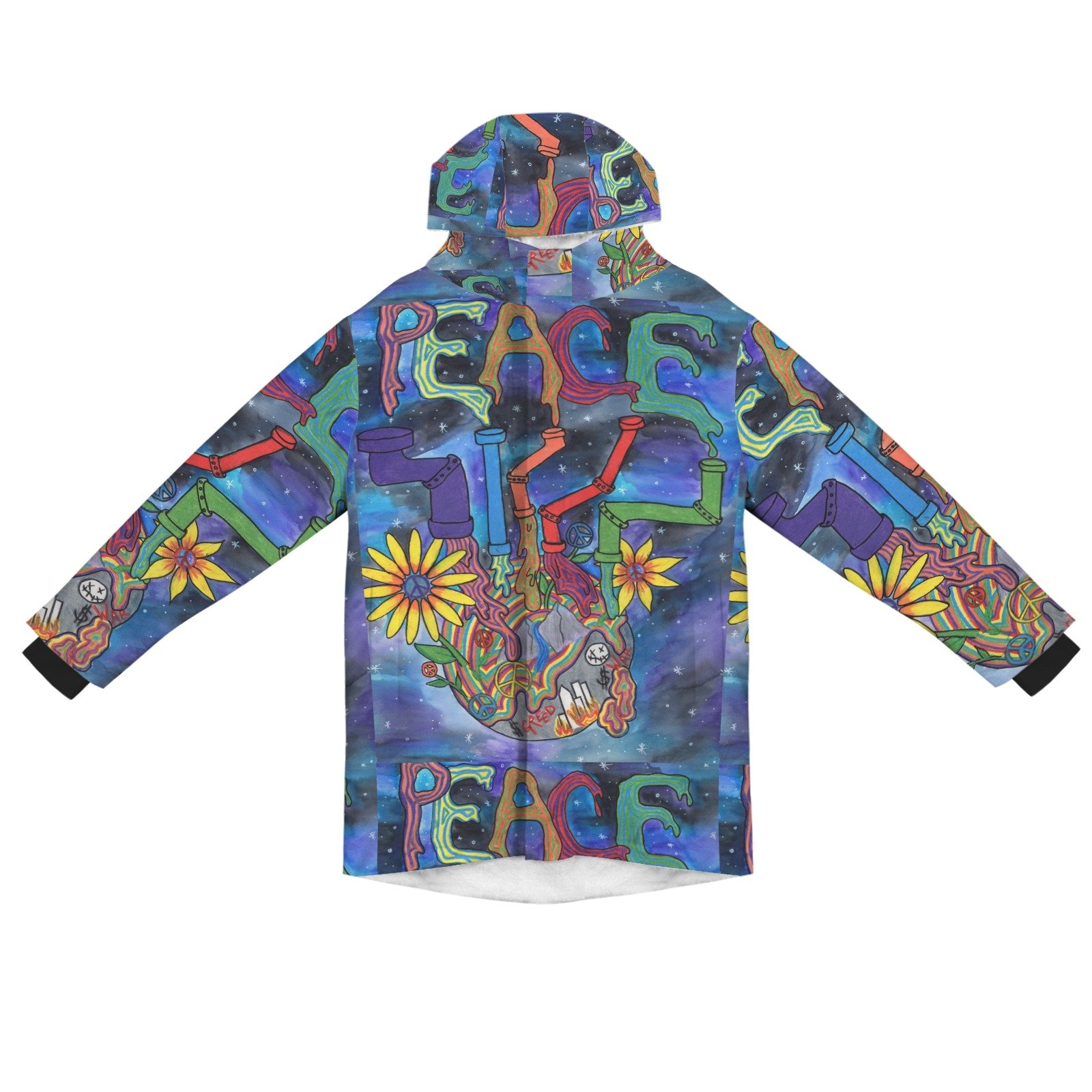 Peace Overcomes Men's Mid-length Fleece-lined Jacket(Model H69) - Image 4