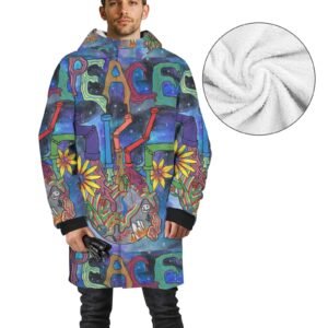 Peace Overcomes Men's Mid-length Fleece-lined Jacket(Model H69)