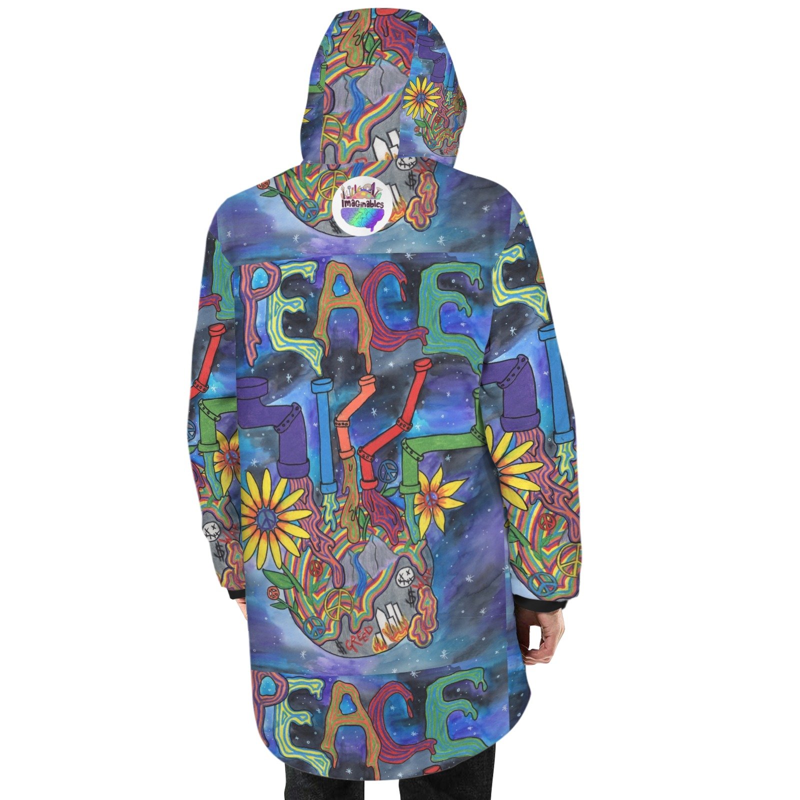 Peace Overcomes Men's Mid-length Fleece-lined Jacket(Model H69) - Image 3