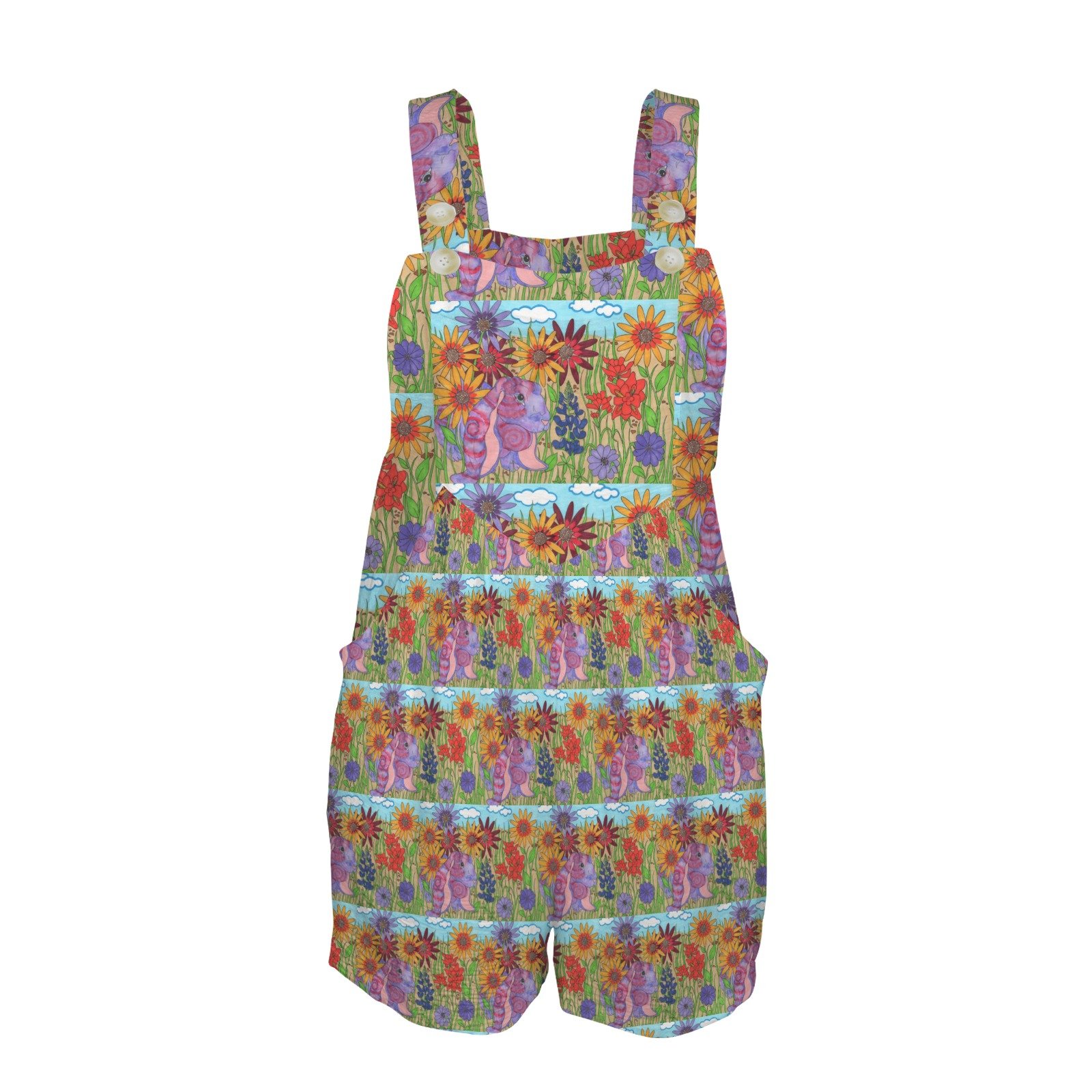 Purple Rabbit Pocket Bib Short Romper - Image 4