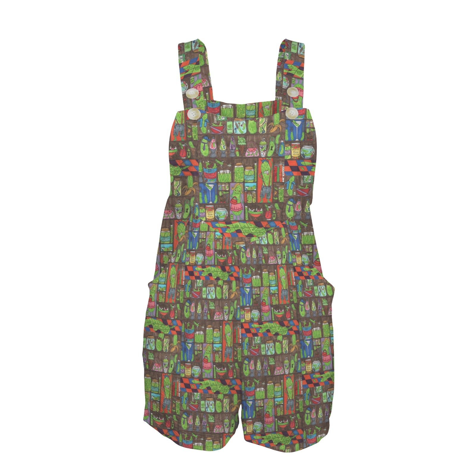 EVERYTHING IS PICKLES Pocket Bib Short Romper - Image 4