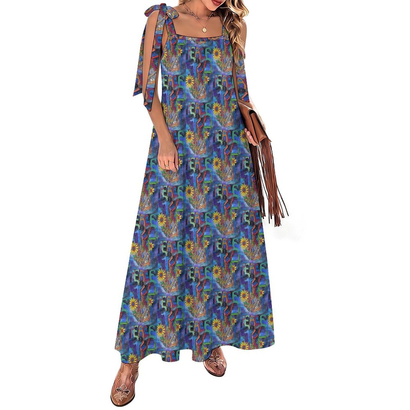 Peace Overcomes Womens Tie Milk Silk Maxi Dress
