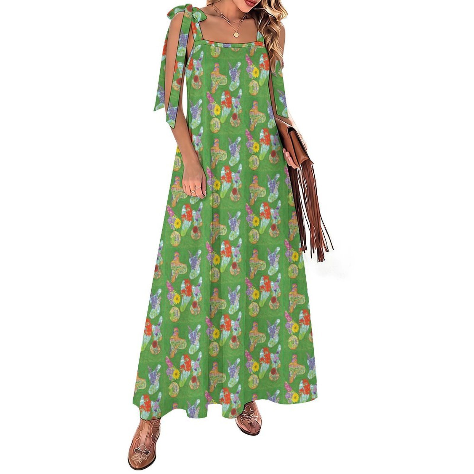 Texas Hill Country Spring Womens Tie Milk Silk Maxi Dress