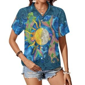 Mermaid Tales Cotton Womens Collared Short Sleeve Shirt With Chest Pocket