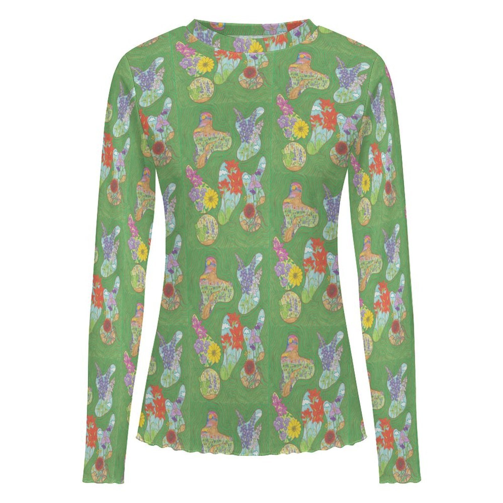 Texas Hill Country Spring Long Sleeve Mesh Top - Image 2